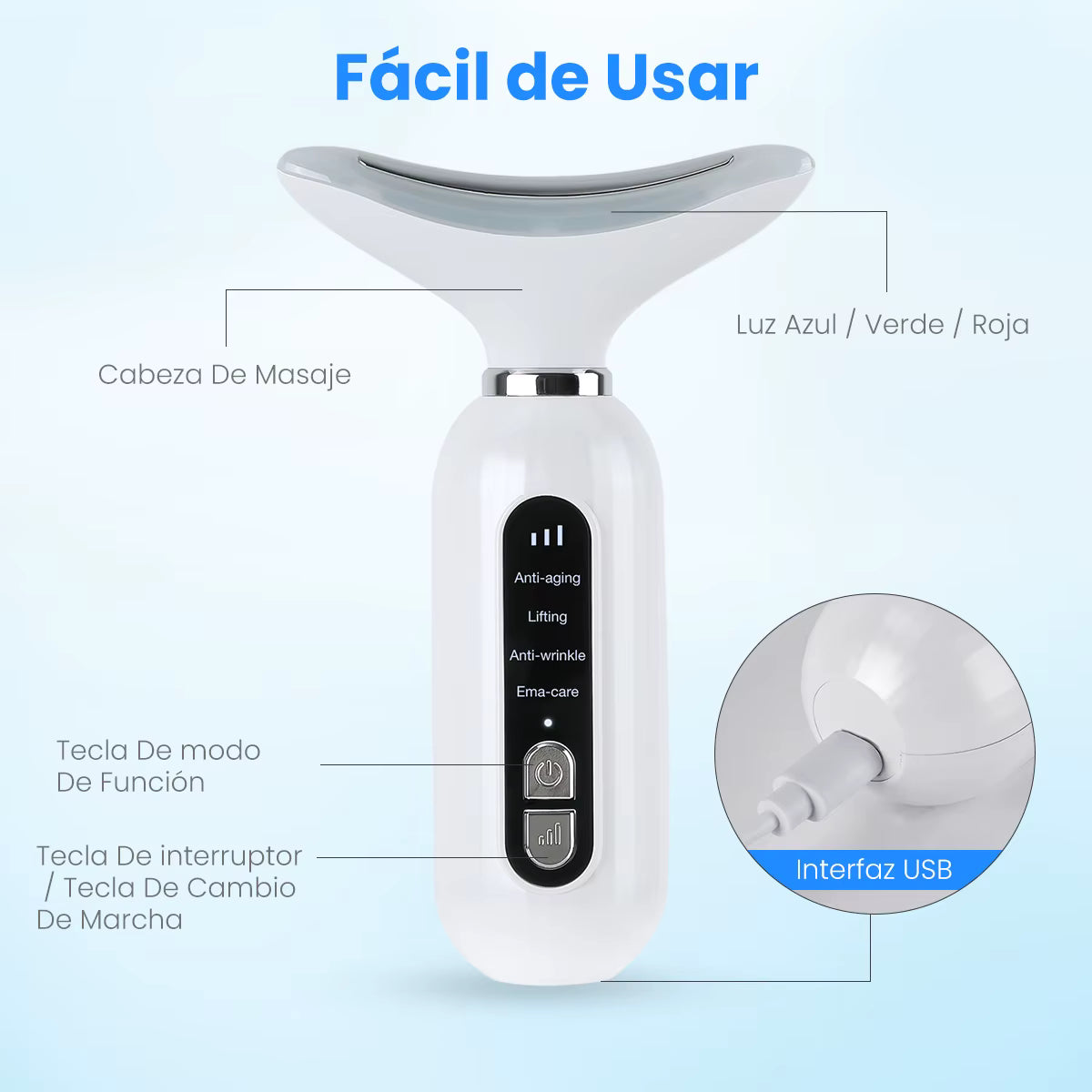 Masajeador Facial y de Cuello LED AR
